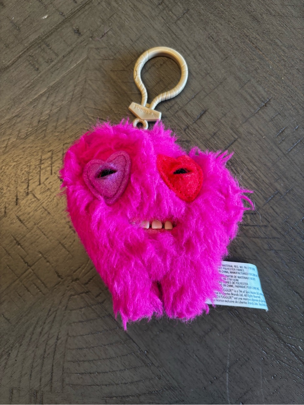 Fuggler Plush Heart Monster Keychain - Hot Pink